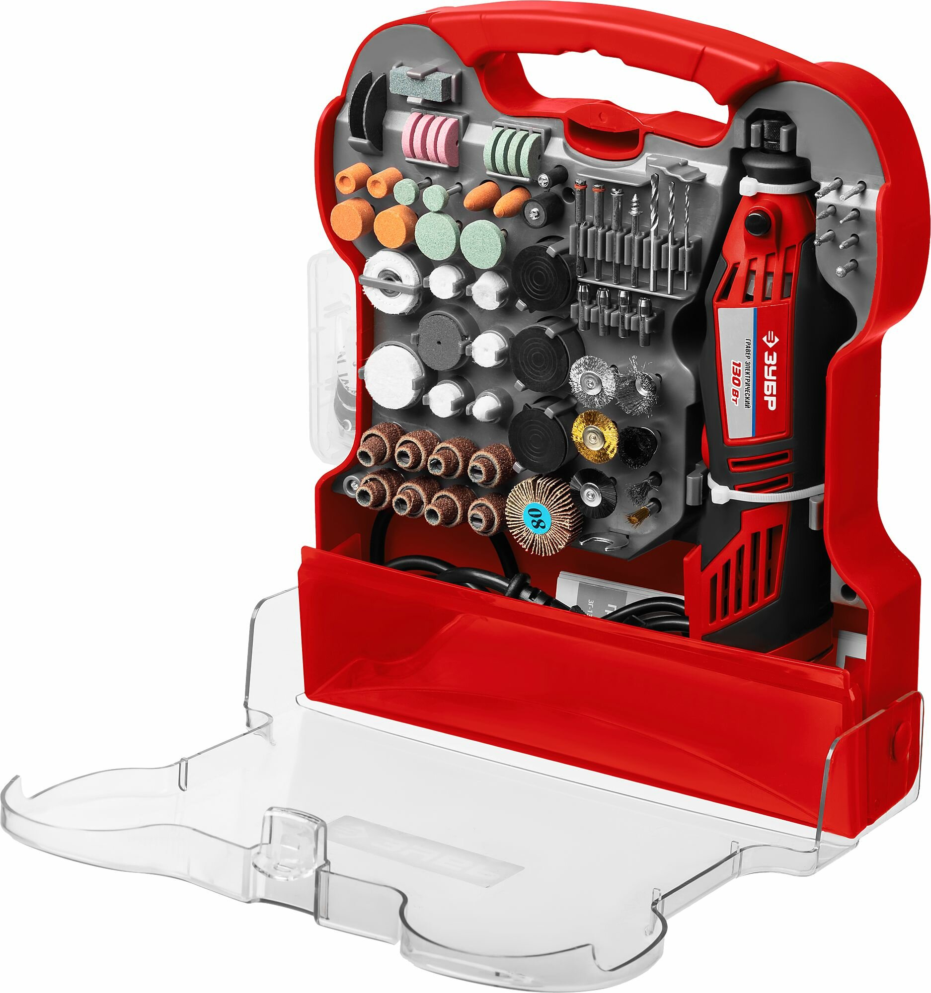 Гравер электрический с набором мини-насадок 172 предмета, 130 Вт ЗУБР ЗГ-130ЭК H172