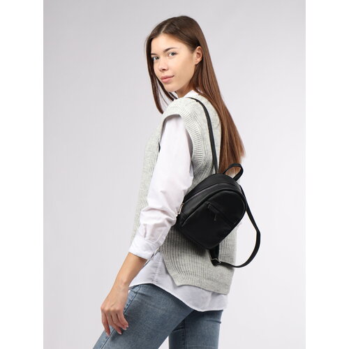 Женский городской рюкзак McKIR 21-138 экокожа черный молния под металл (мини-размер)