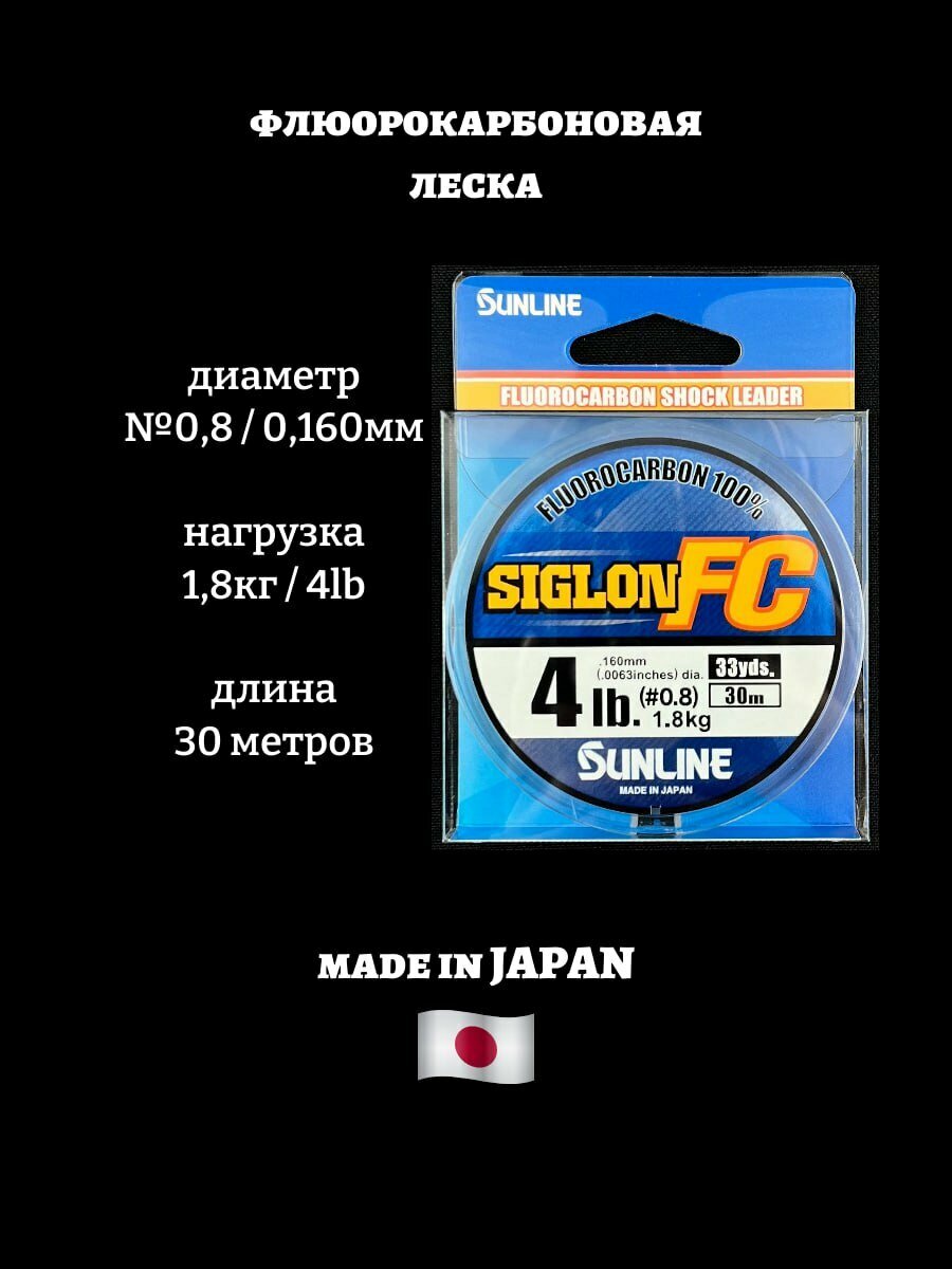 SIG-FC 0.160 mm 30m #0.8 Флюорокарбон Sunline 1,8кг 4lb поводковый, бесцветная леска