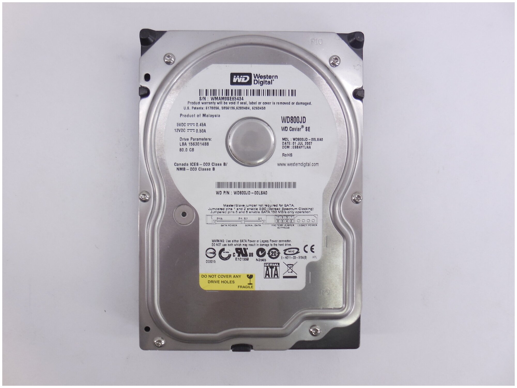 Жесткий диск 3.5" SATA WD Blue 80Gb WD800JD уфер 8 Мб, 7200 rpm, 8.9 мс