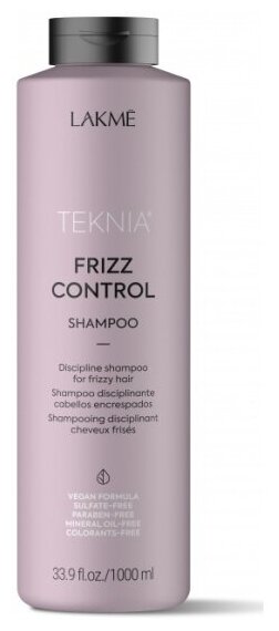 Бессульфатный шампунь для непослушных или вьющихся волос Lakme Teknia Frizz Control Sh Дисциплинирующий, 1000 мл