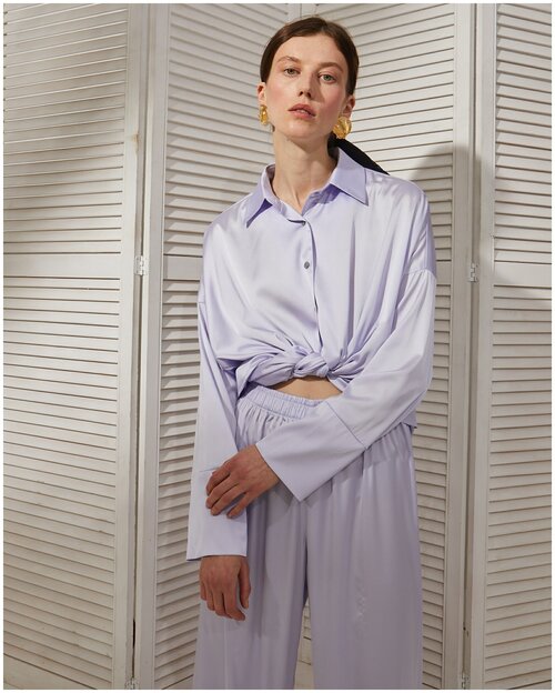 Рубашка  SHLAFFY, повседневный стиль, оверсайз, длинный рукав, без карманов, размер onesize, фиолетовый