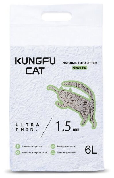 Kungfu Cat Tofu Green Tea Наполнитель растительный комкующийся 6л - фотография № 4