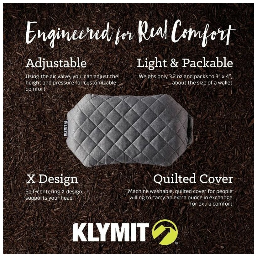 Надувная подушка Klymit Pillow Luxe Grey, серая - фотография № 6