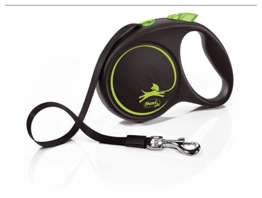 Поводок-рулетка для собак Flexi Black Design M тросовый черный/зеленый 5 м - фотография № 10