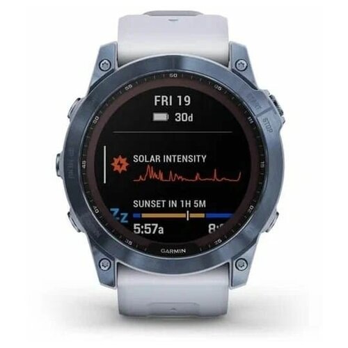 Часы Garmin Fenix 7 Sapphire Solar титановый синий минерал DLC с белым ремешком 10500000₽