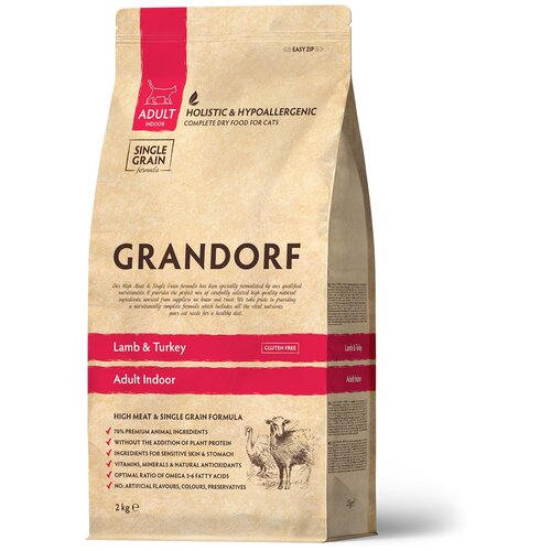 Корм для кошек Grandorf Ягненок с индейкой, гипоаллергенный, для кошек живущих в помещении 2000 г