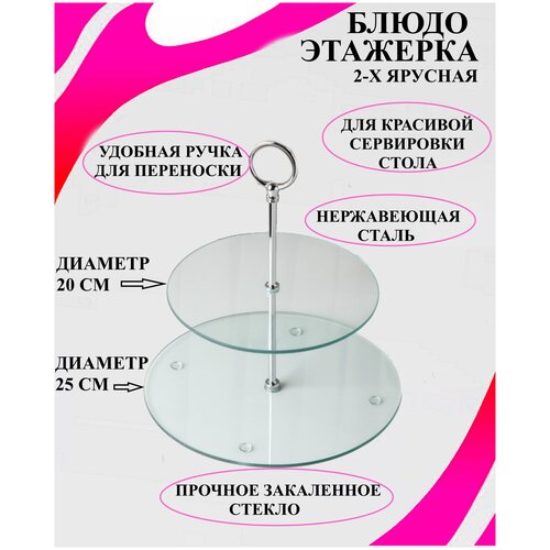 Фруктовница двухъярусная прозрачная, блюдо этажерка, подставка для фруктов и канапе, двухуровневая подставка для фруктов
