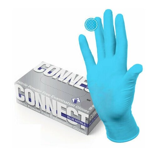 Перчатки смотровые нитриловые CONNECT, голубые, 50 пар (100 штук), размер L (большие), -