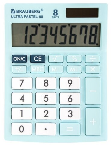 Калькулятор настольный BRAUBERG ULTRA PASTEL-08-LB, компактный (154x115 мм), 8 разрядов, двойное питание, голубой, 250513