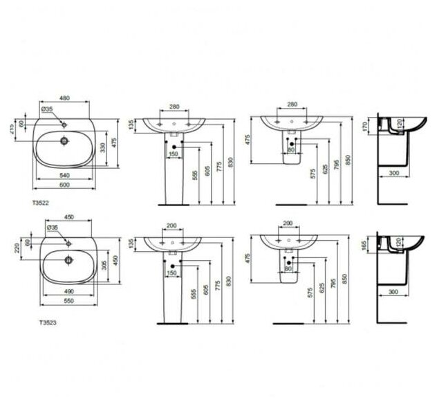 Раковина 60 см Ideal STANDARD Tesi T 3522 - фотография № 2