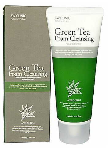 3W Clinic Пенка для лица с экстрактом зелёного чая - Green tea foam cleansing, 100мл