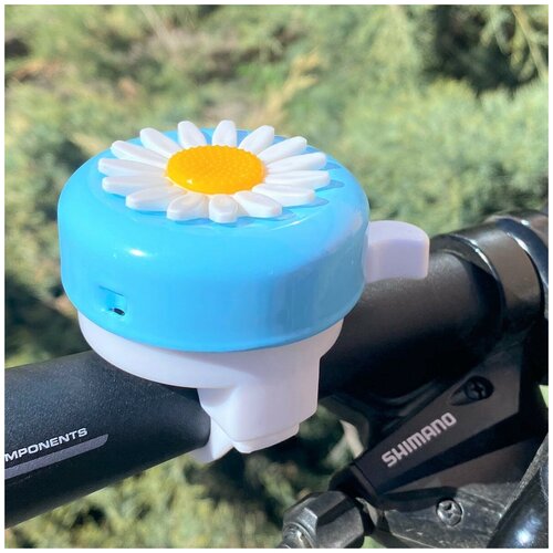 фото Детский звонок на велосипед, с ромашкой, голубой нет бренда