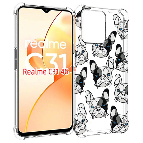 Чехол MyPads мини-собачки-черно-белый для OPPO Realme C31 задняя-панель-накладка-бампер