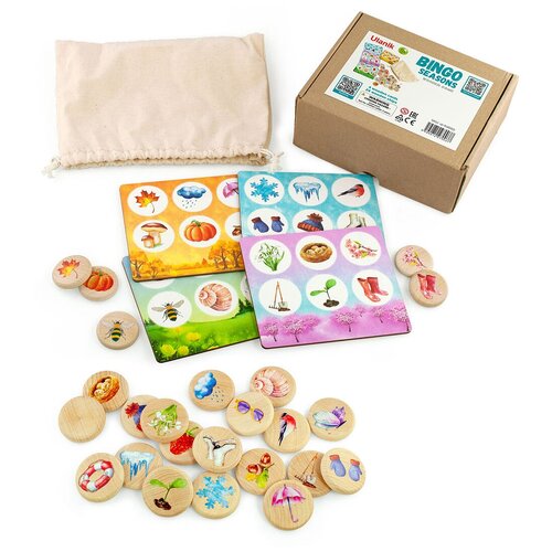 Лото/Времена года/Настольные игры для детей/Развивающие деревянные игрушки для малышей/Ulanik