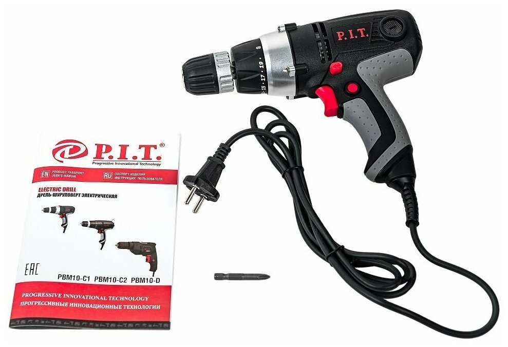 Дрель-шуруповёрт сетевая P.I.T. PBM10-C2, 400Вт, 26Нм, от сети 220В