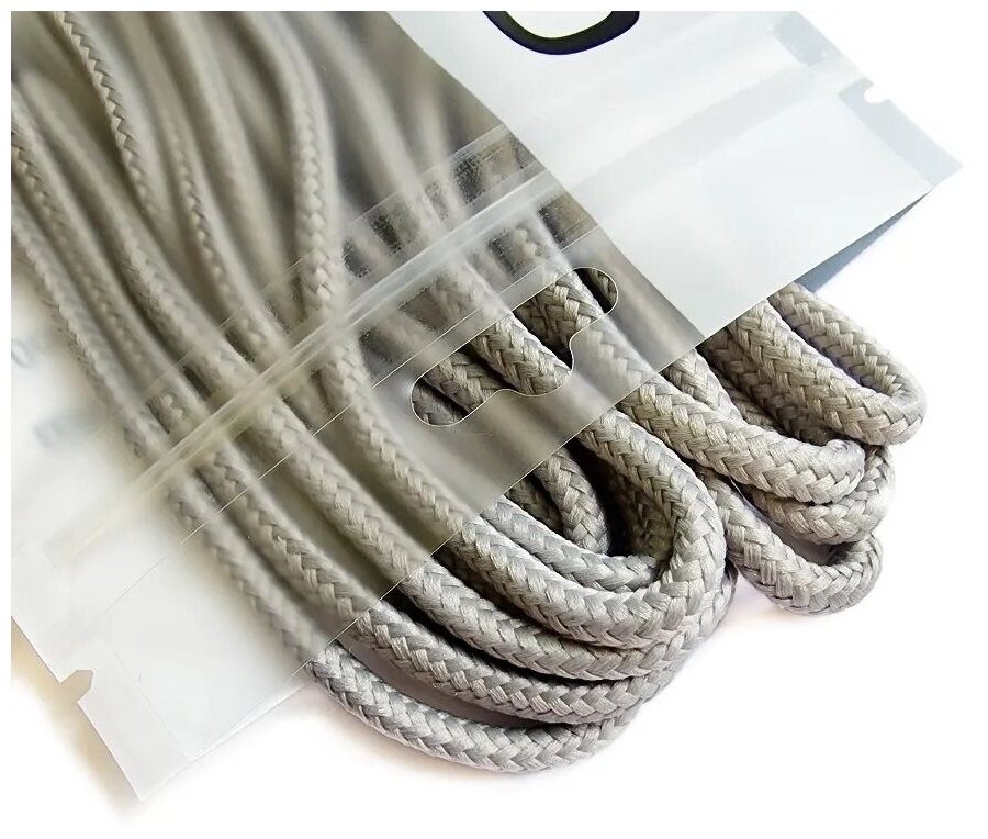 Шнурки для обуви LENKO серые круглые 80 см, 4,5 мм, 1 пара, полиэстер — фото 1