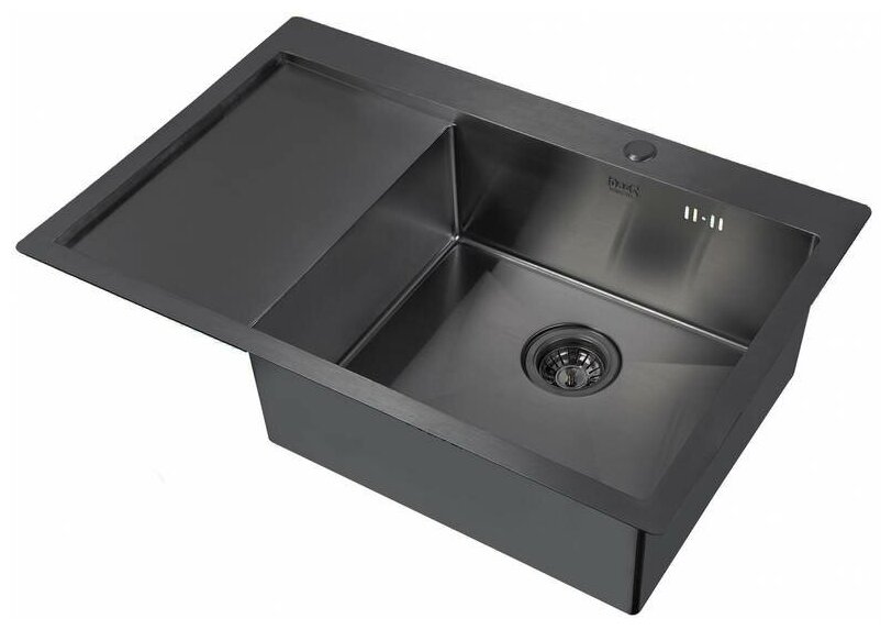 Мойка для кухни ZorG PVD 7851-R GRAFIT, графит черная, PVD покрытие, чаша справа крыло слева, толщина 1,5 мм, премиум
