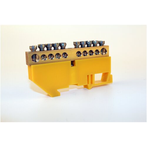 Шина нулевая на желтом DIN-изоляторе SEAMARK 8x12-10 отверстий