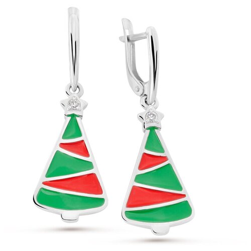 Серьги «Ёлочки» Pepela Jewelry , из серебра, эмаль, фианиты