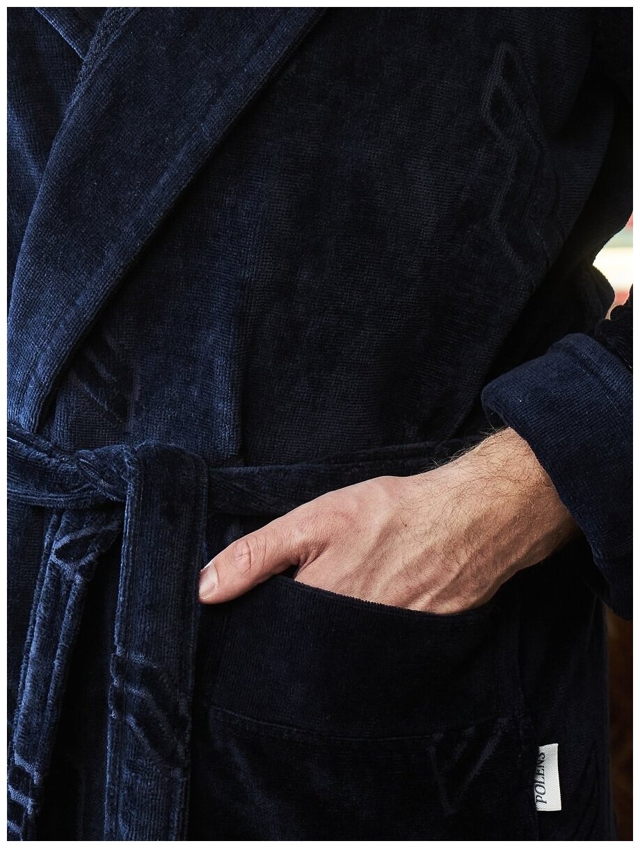 Халат мужской велюровый, махровый DOMINIC с капюшоном Синий XL - фотография № 6