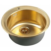 ZorG Кухонная мойка SZR-510 XL-BRONZE, PVD покрытие бронза, круглая, с платформой для смесителя, с сифоном и выпуском, накладная