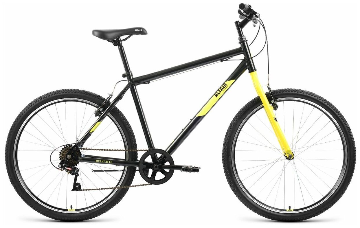 Велосипед ALTAIR MTB HT 1.0 26" (2022) (Велосипед ALTAIR MTB HT 26 1.0 (26" 7 ск. рост. 17") 2022, черный/желтый, RBK22AL26099)