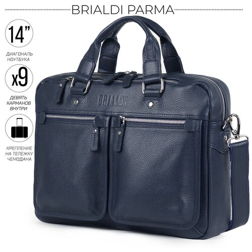 Мужская кожаная деловая сумка для документов BRIALDI Parma BR34111FG relief navy