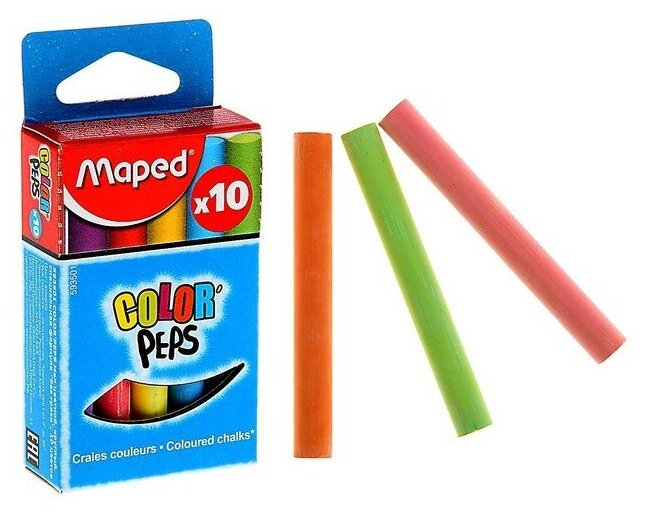 Мелки цветные Maped Color Peps, в наборе 10 штук, круглые, специальная формула «без грязи»