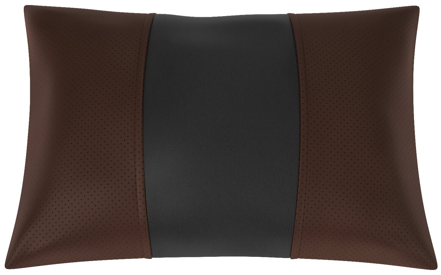 Автомобильная подушка для Nissan Juke (Ниссан Жук). Экокожа. Середина: чёрная гладкая экокожа. Боковины: шоколад экокожа с перфорацией. 1 шт.