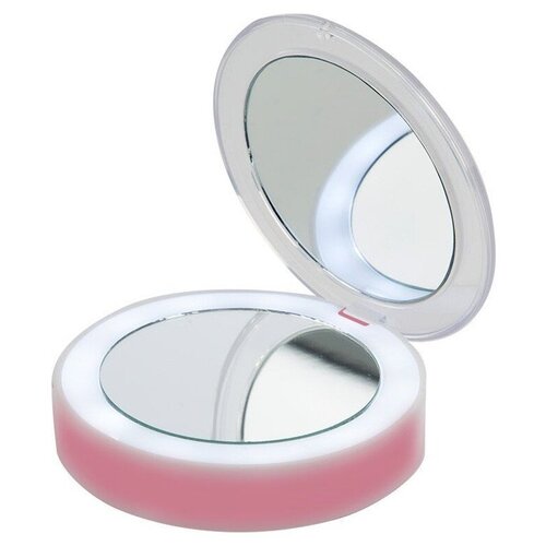 Купить Зеркало косметическое ENERGY EN-702, с подсветкой, белый/розовый