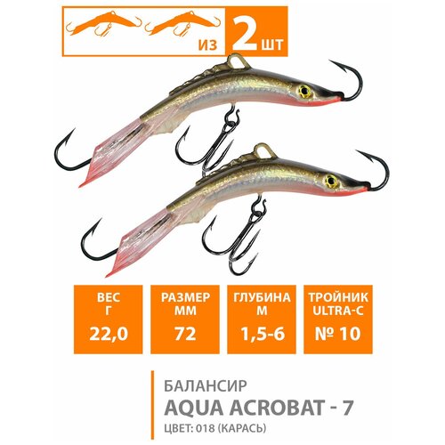 фото Балансир для зимней рыбалки aqua acrobat-7 72mm 22g цвет 018 2шт