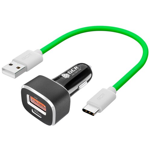 Комплект автомобильное зарядное устройство на 2 USB порта QC3.0 + PD18W [TypeA + TypeC] + Кабель GCR 0.5 метров TypeC, зеленый (7753590) gcr комплект автомобильное зарядное устройство на 2 usb порта qc3 pd18w typea typec кабель1 м lightning белый