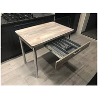 Стол обеденный раздвижной с ящиком для посуды 90 см на 60(120) см бетон темный