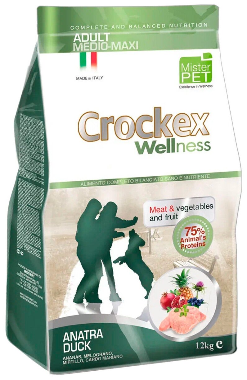 Сухой корм CROCKEX WELLNESS DOG ADULT MEDIUM & MAXI DUCK & RICE для взрослых собак средних и крупных пород с уткой и рисом (12 кг)
