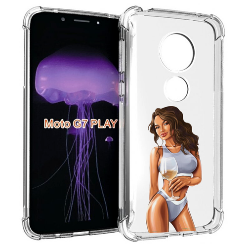 Чехол MyPads девушка-в-сером-купальнике- женский для Motorola Moto G7 Play задняя-панель-накладка-бампер