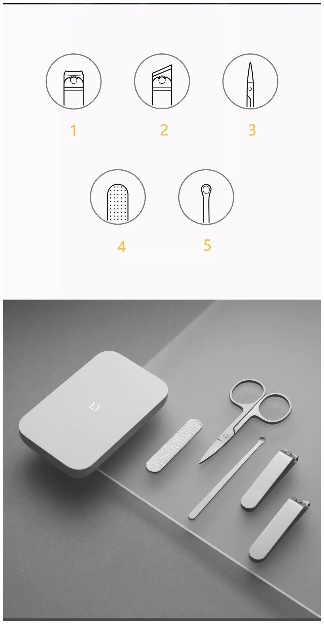 Маникюрный набор Xiaomi Mijia Nail Clipper Five Piece Set Silver (MJZJD002QW) - фото №2