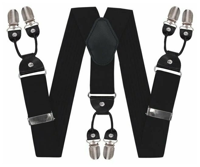 Подтяжки для брюк широкие (4 см 6 клипс Черный) 55140