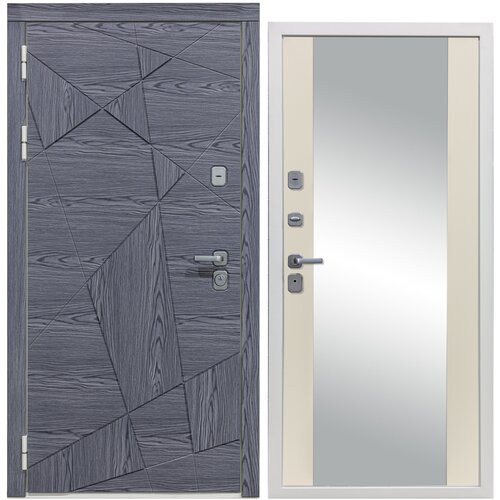 Дверь входная металлическая DIVA 97/3 Зеркало 2050x860 Левая Дуб Графит - Д15 Софт Шампань, тепло-шумоизоляция, антикоррозийная защита для квартиры