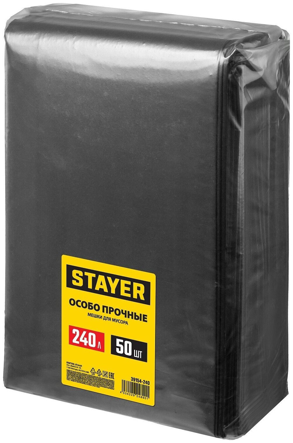 STAYER Heavy Duty Строительные особопрочные мусорные мешки 240 л, 50 шт 39154-240