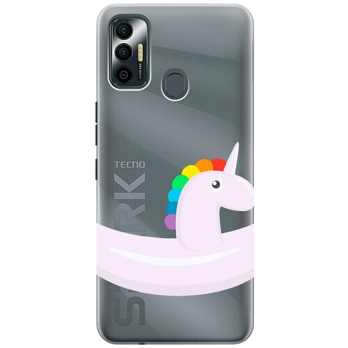 Силиконовый чехол с принтом Unicorn Swim Ring для Tecno Spark 7 / Техно Спарк 7