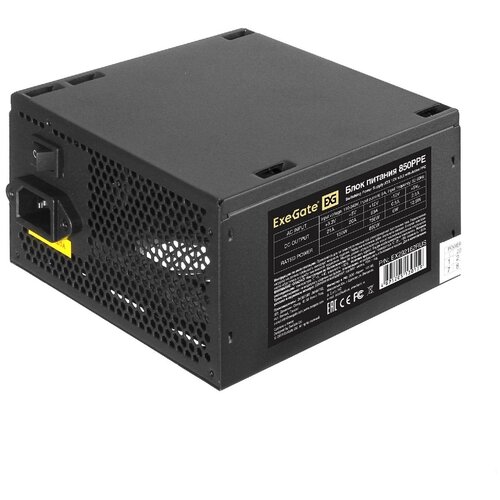 Блок питания 850W ExeGate 850PPE (ATX, APFC, КПД 80% (80 PLUS), 12cm fan, 24pin, 2x(4+4)pin, 4xPCI-E, 6xSATA, 3xIDE, black) EX292162RUS вентилятор mastero mf 120 120 мм 3 pin 4 pin molex mf120bfv1