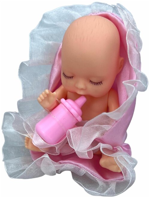 Пупсы для девочек, Кукла, в конвертике с бантом, с бутылочкой, в шаре, размер пупсика - 4 х 4 х 11 см