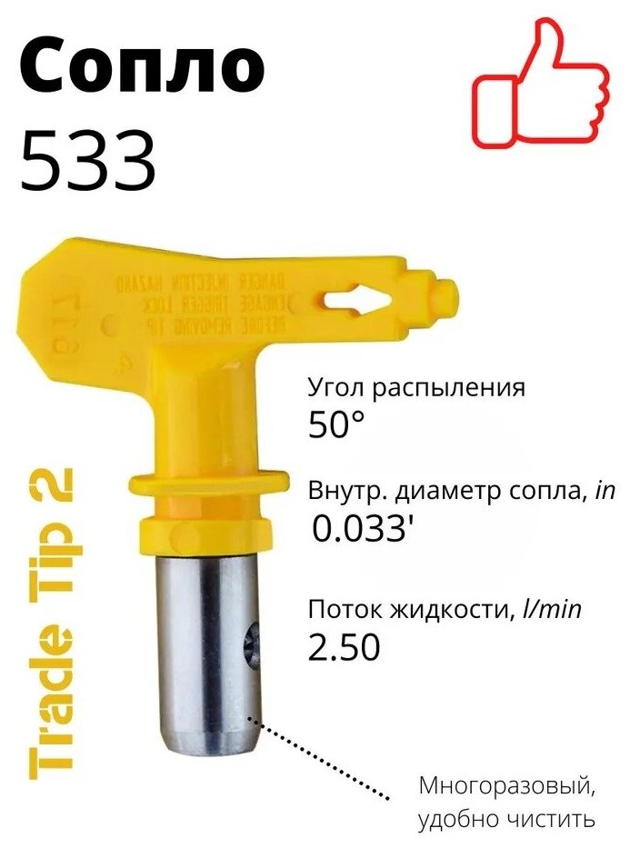 Сопло безвоздушное (533) Tip 2 / Сопло для окрасочного пистолета - фотография № 1