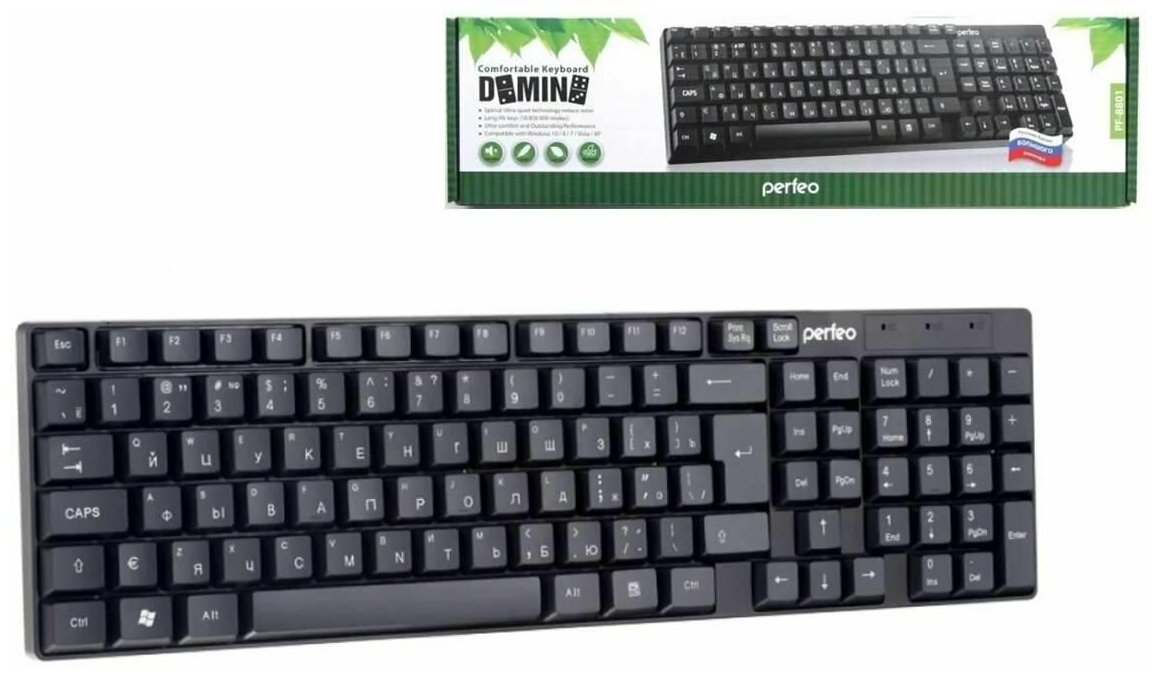 Клавиатура Perfeo DOMINO PF-4511, проводная, мембранная, 105 клавиши, USB, чёрная