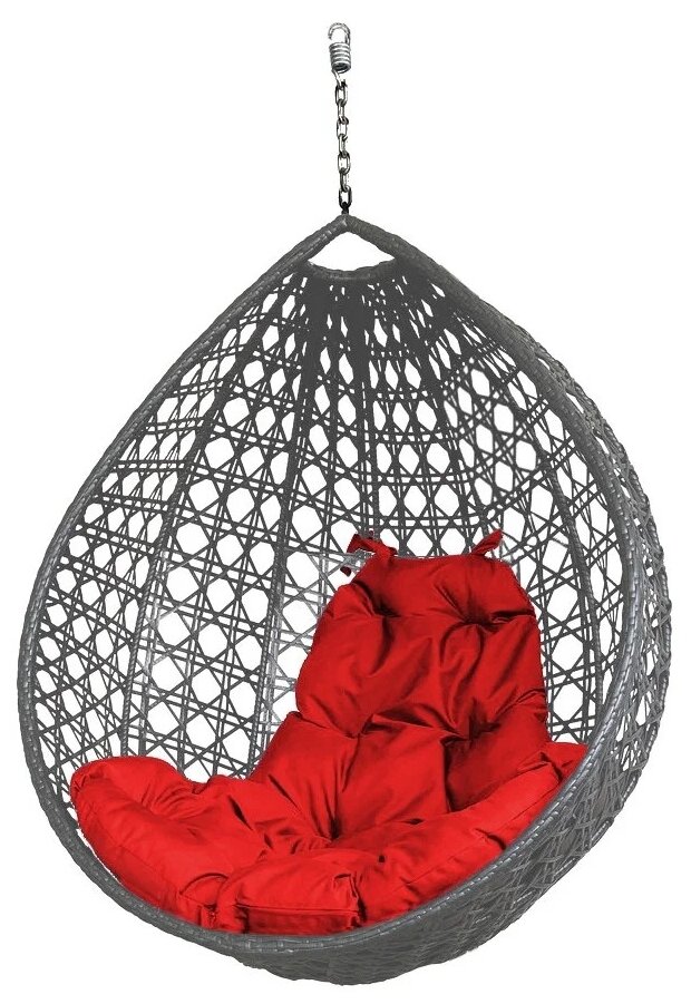 Подвесное кресло капля люкс серое (без стойки), красная подушка - фотография № 1