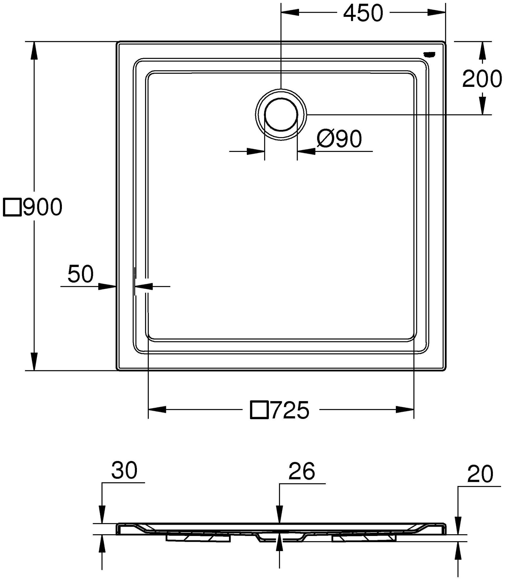 Универсальный душевой поддон Grohe 900х900 39301000 - фотография № 5