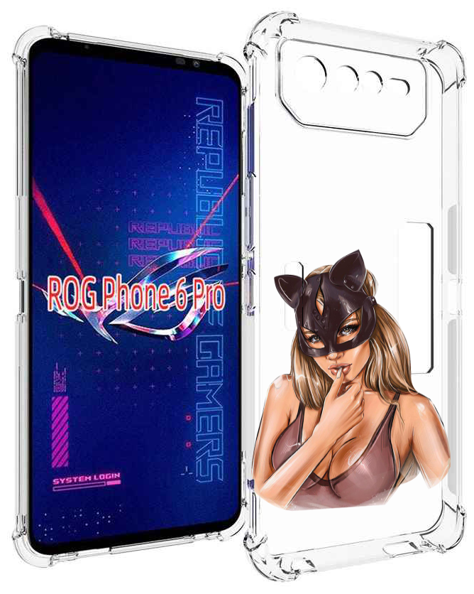 Чехол MyPads девушка-в-купальнике-с-маской-кошки женский для Asus ROG Phone 6 Pro задняя-панель-накладка-бампер