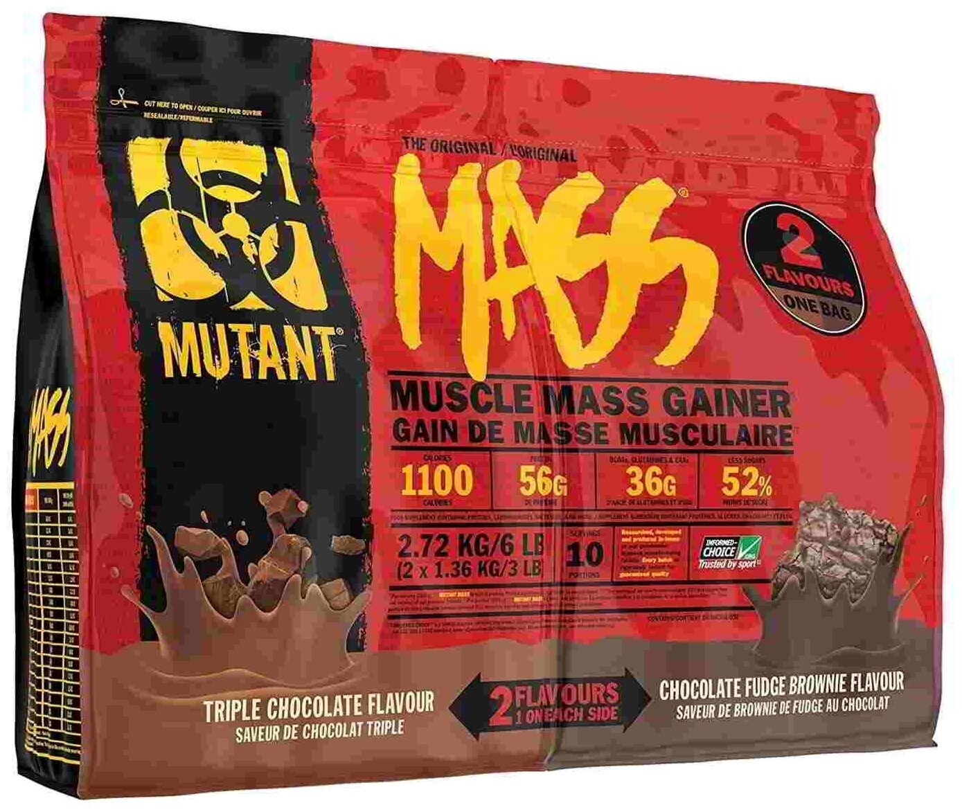 Гейнер Mutant Mass 6 lb 2720 г, Тройной шоколад - Брауни