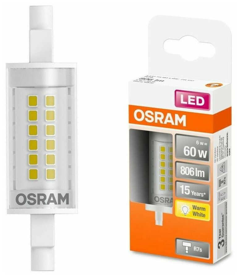 Лампочка светодиодная Osram Линейная R7s 6Вт 220В 806Лм 2700К Теплый белый упаковка 1шт